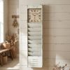 60" Off White Vintage Look Magazine Rack With Clock