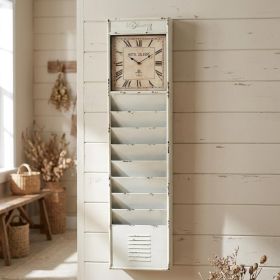 60" Off White Vintage Look Magazine Rack With Clock