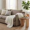 50" X 70" Ivory Faux Fur Plush Throw Blanket with Embroidery
