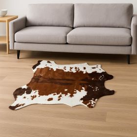 4' X 5' Faux Cow Hide Brown And White Area Rug