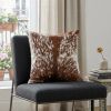 18" Brown and White Cowhide Throw Pillow