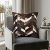18" Brown and Off White Chevron Cowhide Throw Pillow