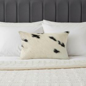 12" X 20" X 5" White And Black Cowhide  Pillow