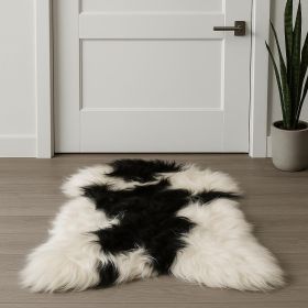 2' X 3' Black and White Spotted Sheepskin Handmade Area Rug