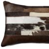 12" X 20" Brown Black and White Abstract Stripes Cowhide Cowhide Throw Pillow