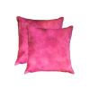 Set of Two 18" Fuschia Cowhide Throw Pillow