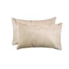 Set of Two 12" X 20" Tan Cowhide Throw Pillow