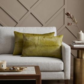 Set of Two 12" X 20" Lime Green Cowhide Throw Pillow
