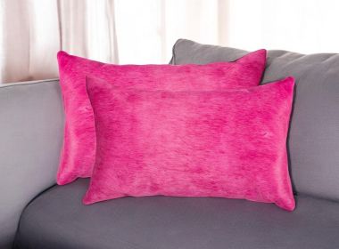 Set of Two 12" X 20" Fuschia Cowhide Throw Pillow