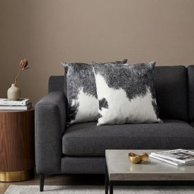 Set of Two 18" Gray and White Cowhide Throw Pillow