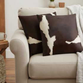 18" X 18" X 5" Chocolate And White Cowhide  Pillow 2 Pack