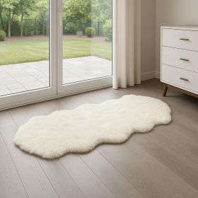 2' X 6' Off White Faux Sheepskin Machine Tufted Non Skid Area Rug