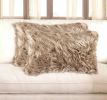 Set of Two 12" X 20" Tan Faux Fur Throw Pillow