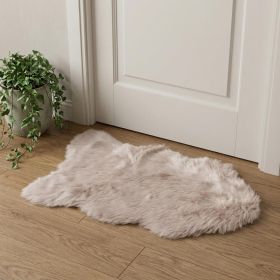 2' X 3' Taupe Faux Sheepskin Machine Tufted Non Skid Area Rug