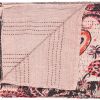 50" X 70" Pink and Black Kantha Cotton Abstract Throw Blanket with Embroidery