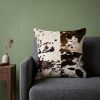 18" X 18" White and Brown Cowhide Pillow