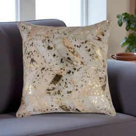 18" Natural & Gold Cowhide Throw Pillow