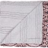 50" X 70" Pink and Brown Kantha Cotton Abstract Throw Blanket with Embroidery
