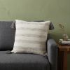 18" Beige and Gray Striped Cotton Throw Pillow With Tassels
