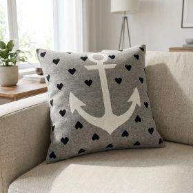 Casual Square Grey Nautical Anchor Accent Pillow