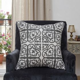20" X 7" X 20" Traditional Gray And White Cotton Pillow Cover With Poly Insert