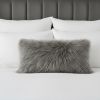17" Grey Genuine Tibetan Lamb Fur Pillow With Microsuede Backing