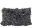 17" Charcoal Genuine Tibetan Lamb Fur Pillow With Microsuede Backing