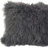 17" Charcoal Genuine Tibetan Lamb Fur Pillow With Microsuede Backing