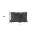 17" Charcoal Genuine Tibetan Lamb Fur Pillow With Microsuede Backing