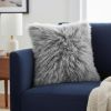 20" Grey Genuine Tibetan Lamb Fur Pillow With Microsuede Backing