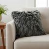 20" Black White Genuine Tibetan Lamb Fur Pillow With Microsuede Backing