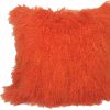 20" Orange Genuine Tibetan Lamb Fur Pillow With Microsuede Backing