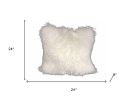24" Bright White Genuine Tibetan Lamb Fur Pillow With Microsuede Backing