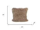 24" Beige Genuine Tibetan Lamb Fur Pillow With Microsuede Backing