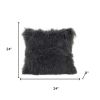 24" Charcoal Genuine Tibetan Lamb Fur Pillow With Microsuede Backing