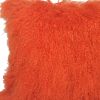 24" Orange Genuine Tibetan Lamb Fur Pillow With Microsuede Backing