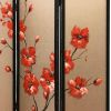 60 X 1 X 63 Brown Fabric And Wood Blooming  3 Panel Screen