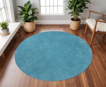8' Round  Polyester Highlighter Blue Area Rug