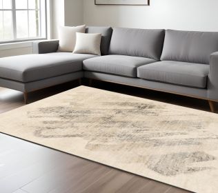8' X 10' Ivory Grey Machine Woven Abstract Brushstrokes Indoor Area Rug