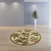8' Ivory Hand Tufted Bordered Tropical Plants Round Indoor Area Rug