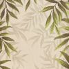 8' X 11' Ivory Hand Tufted Bordered Tropical Leaves Indoor Area Rug