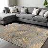 8' X 11' Grey Hand Tufted Tropical Palms Indoor Area Rug