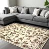 10' X 13' Ivory Machine Woven Floral Vines Indoor Area Rug