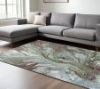 9' X 13'  Green And Brown Abstract Marble Area Rug
