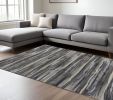 10' X 13' Grey Machine Woven Abstract Brushstroke Indoor Area Rug