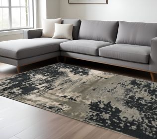 10' X 13' Silver Charcoal Machine Woven Abstract Paint Splatter Indoor Area Rug