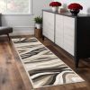 2' X 7' Natural Abstract Waves Wool Runner Rug