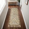 2' X 7' Grey Or Mocha Floral Vines Bordered Wool Runner Rug