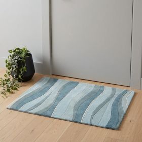 3' X 5' Ocean Blue Teal Hand Tufted Abstract Waves Indoor Area Rug