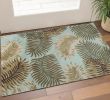 3' X 5' Aqua Fern Leaves Wool Area Rug
